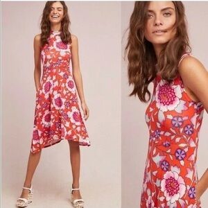 Maeve by Anthropologie Floral Sleeveless Midi Dress - Red and Pink